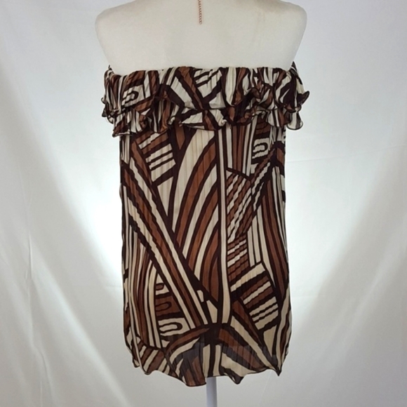 DeCo Brown and Gold Strapless Ruffle Neckline Dress - Picture 4 of 6